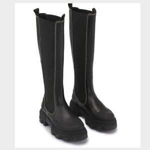 GANNI YELLOW STITCH KNEE-HIGH CHELSEA BOOTS